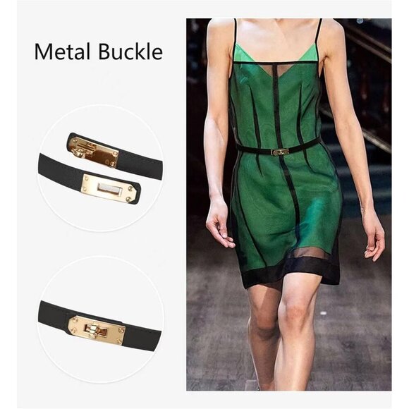 Women\'s Skinny Leather Belt With Adjustable Turn-Lock Buckle Ideal Rose Silver main image 5